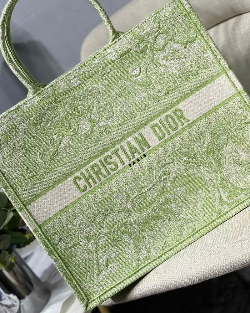 Dior Book Tote Lime Toile de Jouy Reverse Embroidery M1286