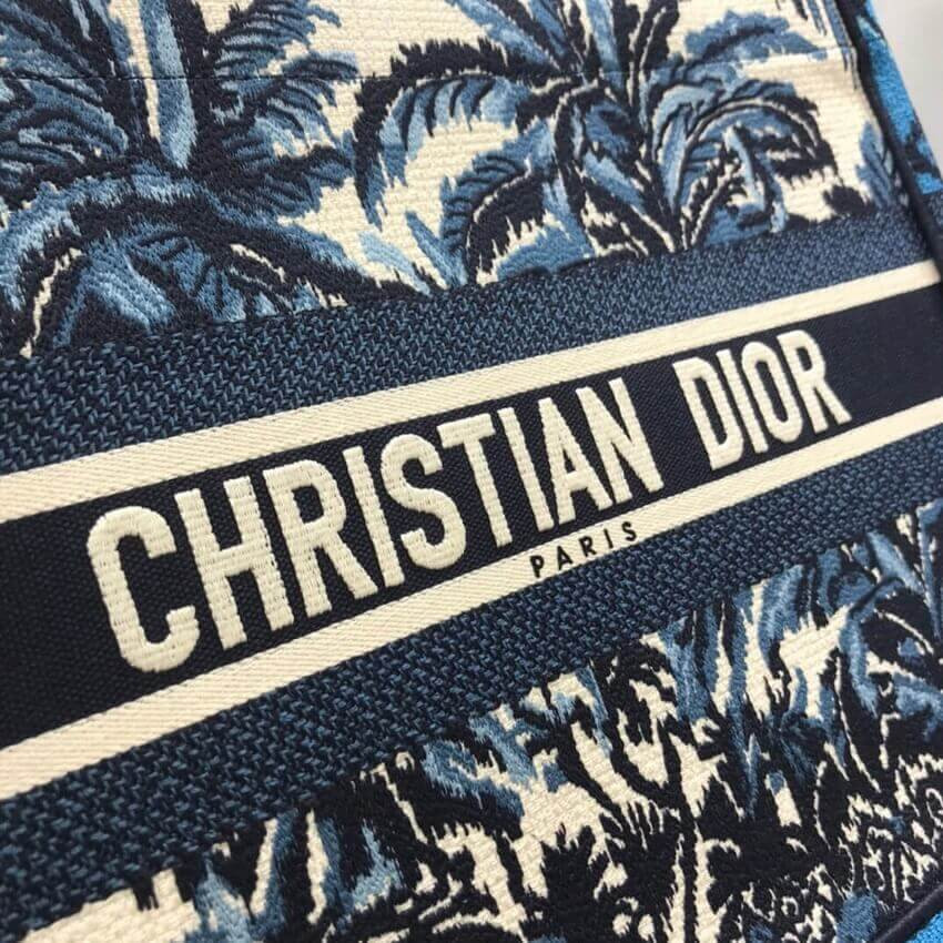 Dior Small Book Tote in Blue Palms Embroidery M1296
