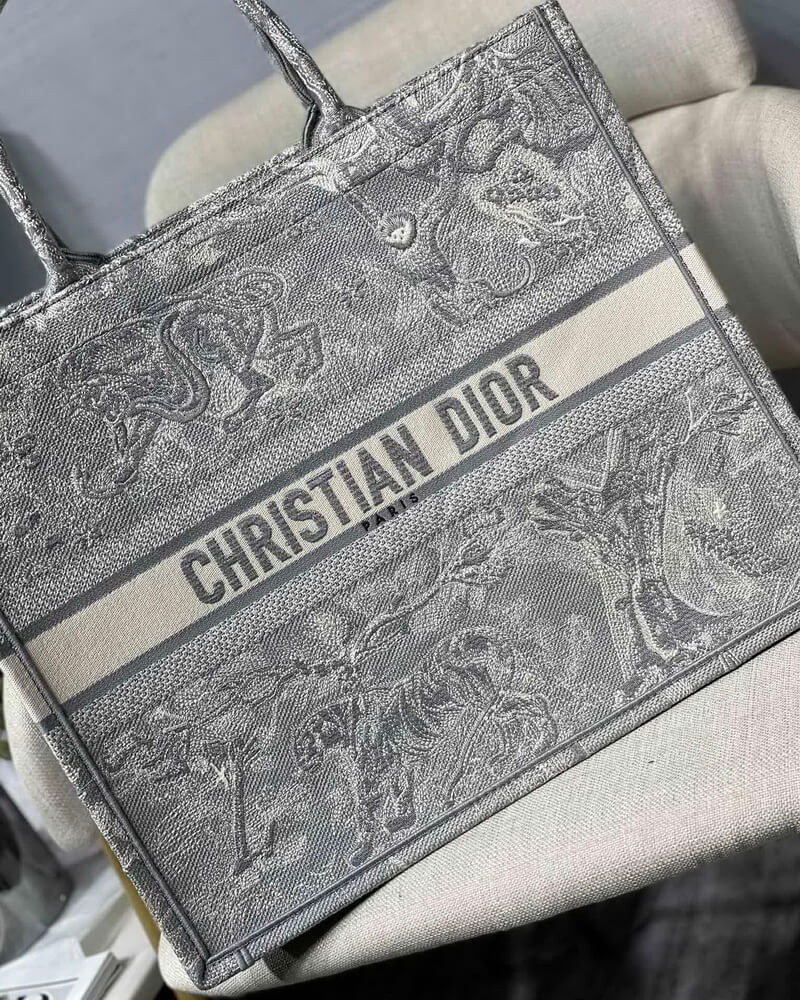 Christian Dior Book Tote Grey Toile De Jouy Bag M1286
