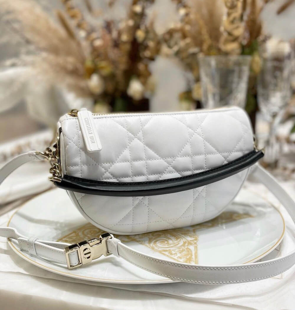 Christian Dior Small Vibe Hobo Bag M7200 White Cannage Lambskin