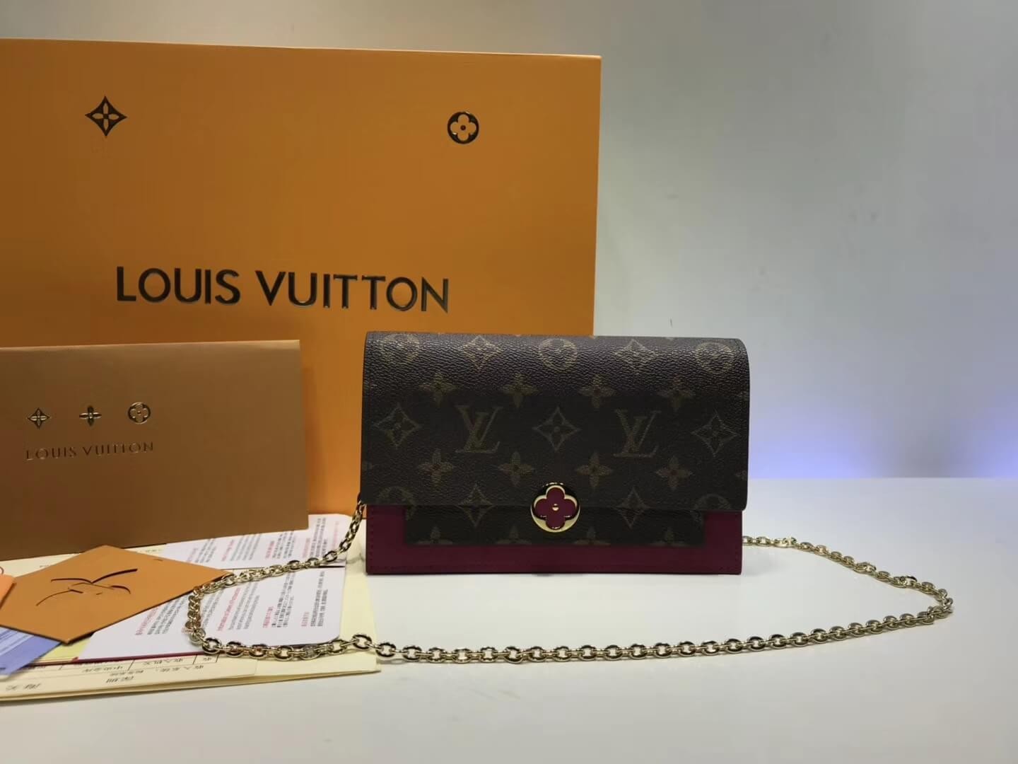 Louis Vuitton Monogram Canvas Flore Chain Wallet M67404 M67405