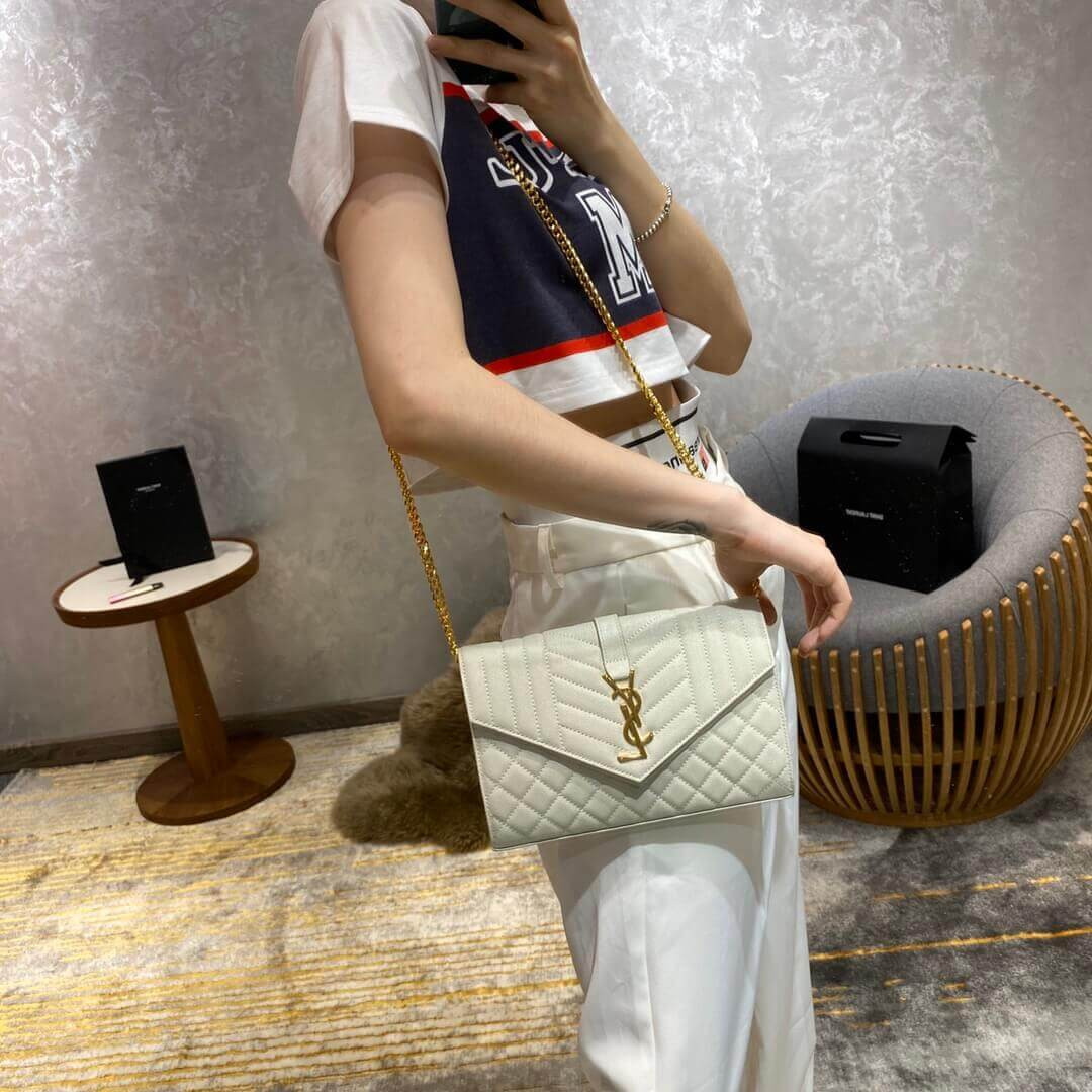 YSL Saint Laurent Monogram Chain Wallet In Mix Matelasse Grain Leather 620280