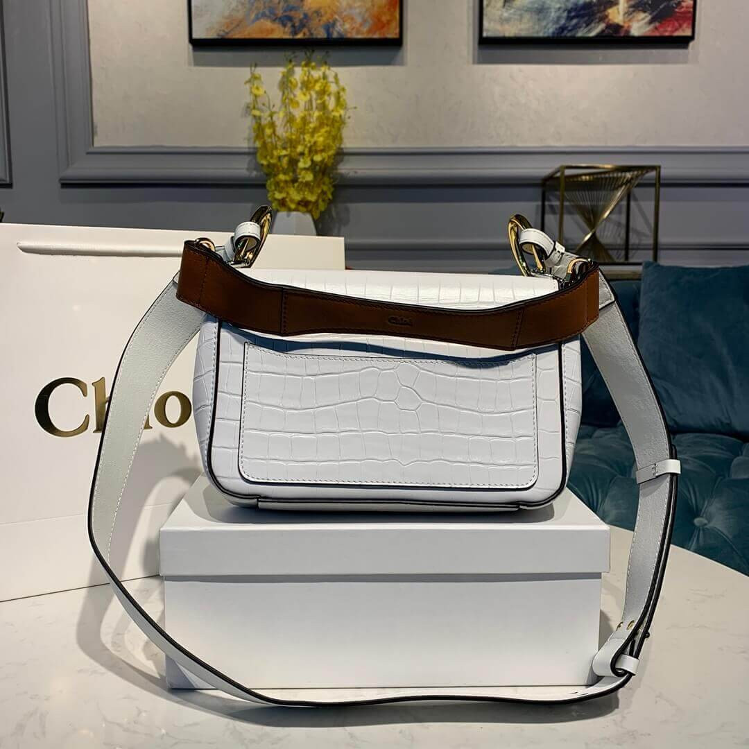 Chloe C Small Double Carry Bag In Embossed Croco A871