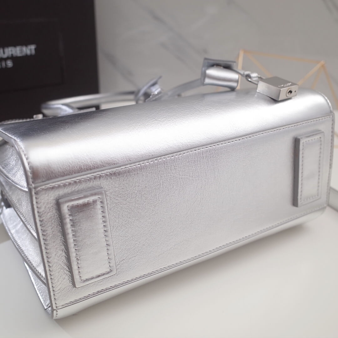 Saint Laurent Sac De Jour Souple Baby In Crumpled Silver Calf Leather 477477