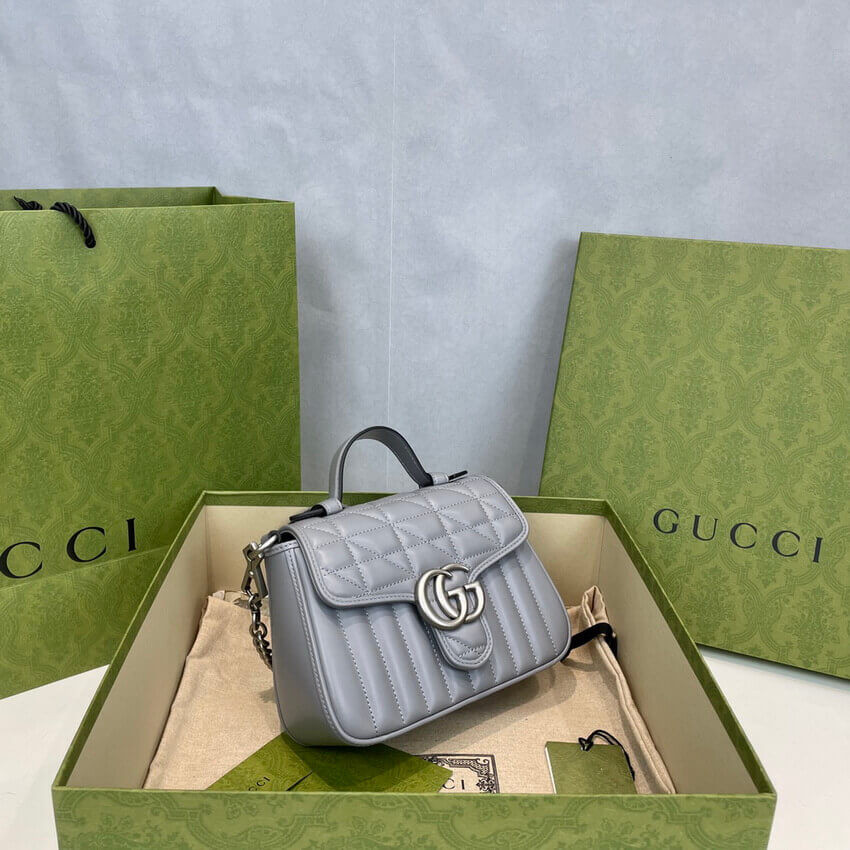 Gucci GG Marmont Grey Matelasse Leather Mini Top Handle Bag 583571