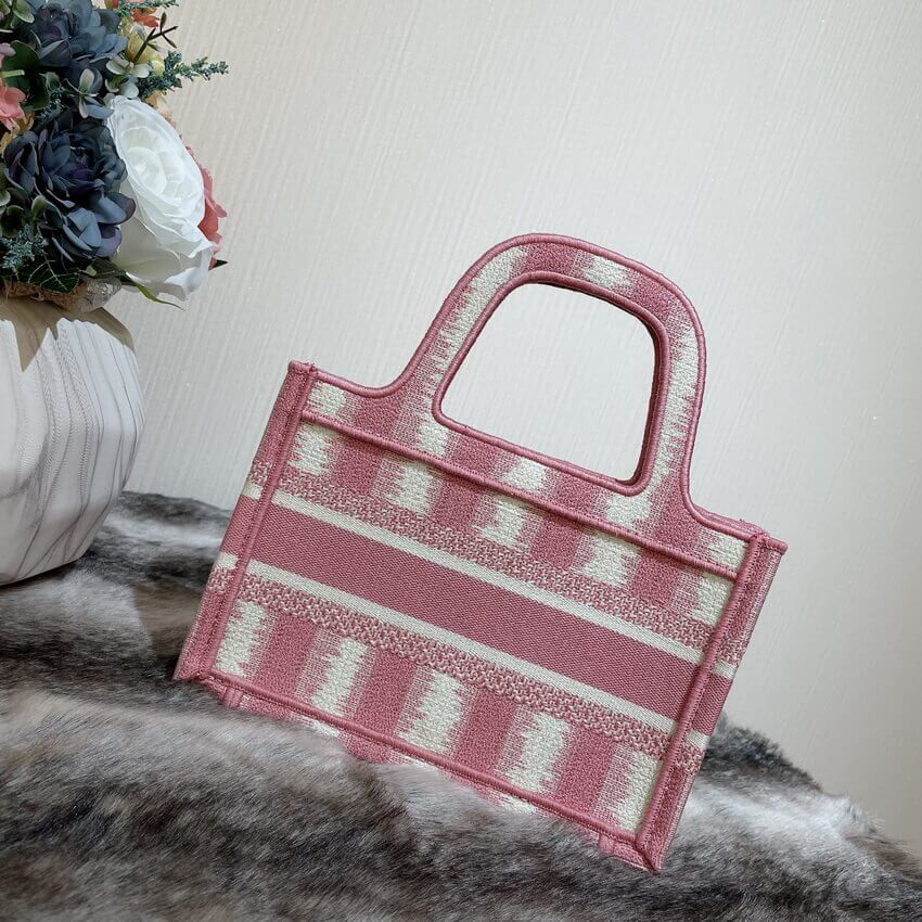 Christian Dior Mini Book Tote Pink D-Stripes Embroidery S5475