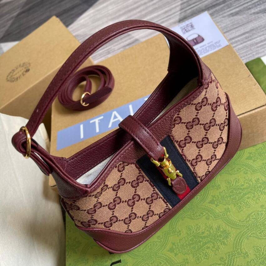 Gucci Jackie 1961 Mini Shoulder Bag 637092 in Burgundy GG Canvas