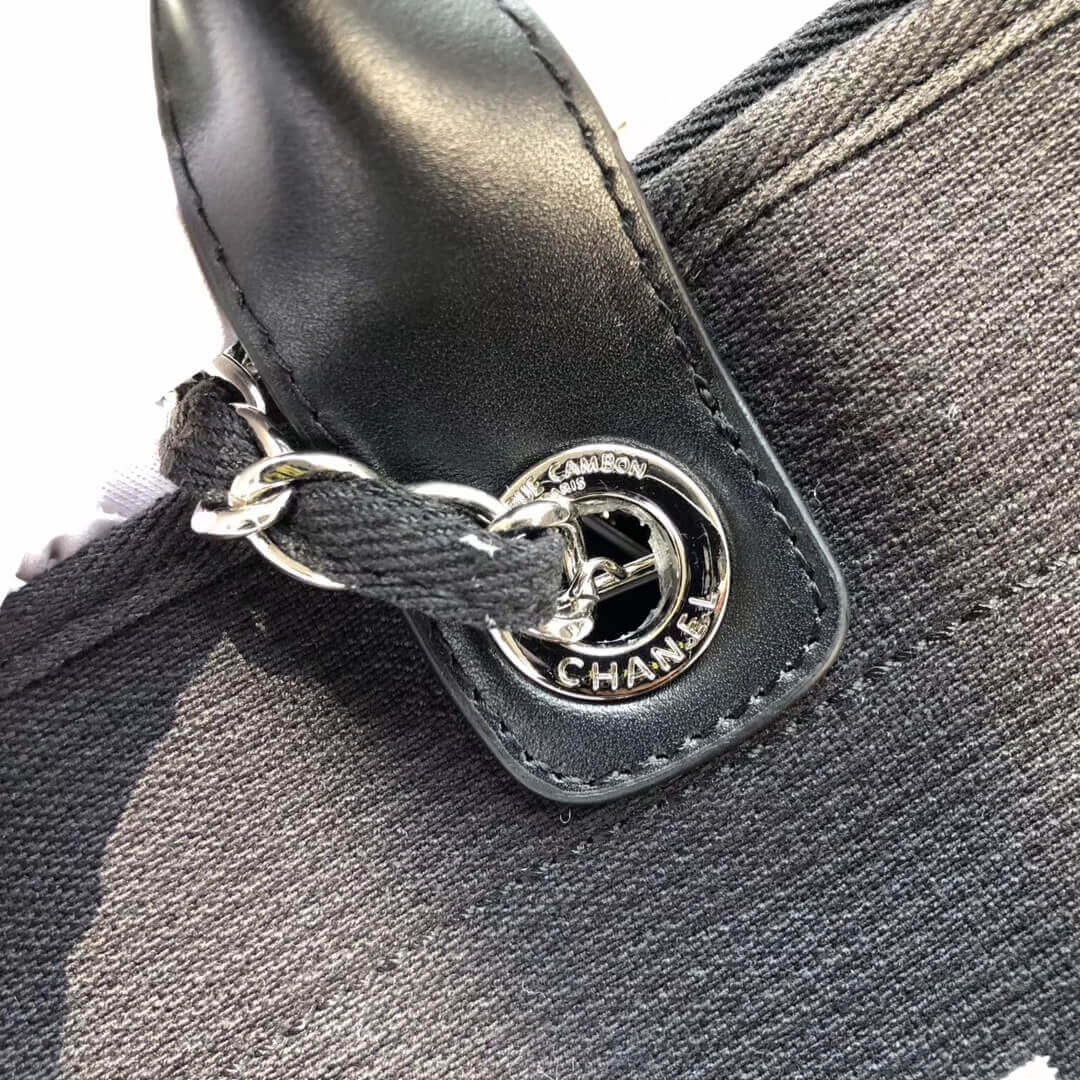 Chanel Deauville Tote 38cm Canvas Bag A66941 Black/White