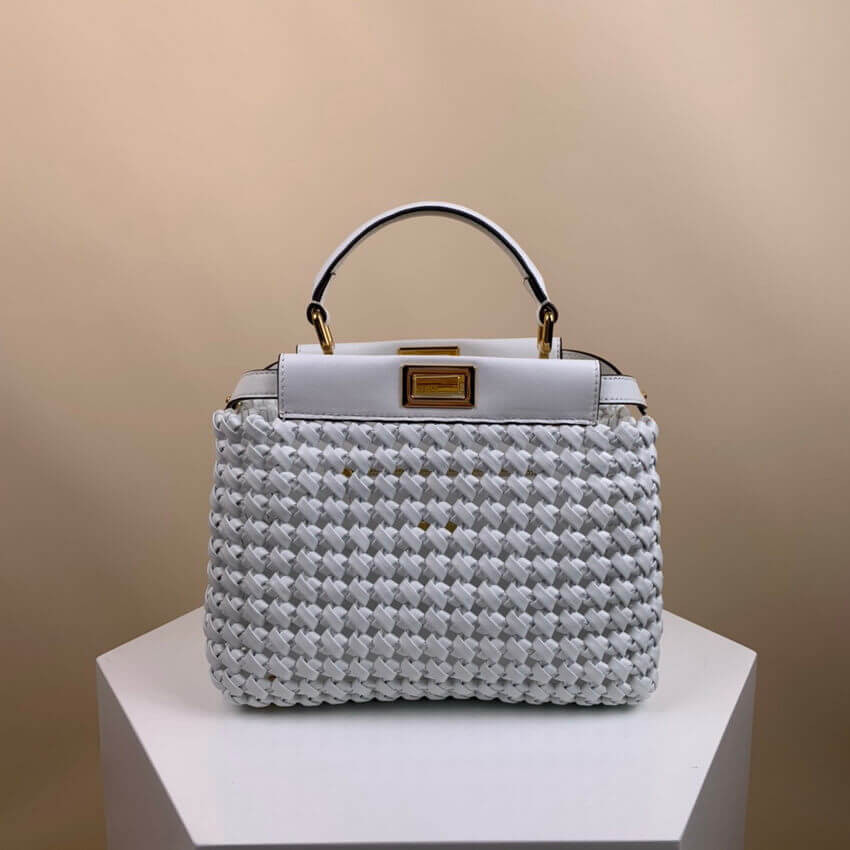 Fendi Peekaboo Iconic Mini Leather Interlace Bag 2031 White