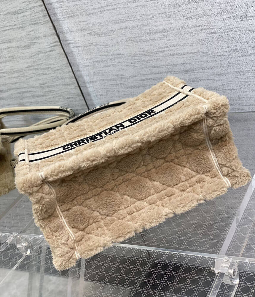 Christian Dior Small Book Tote Beige Cannage Shearling M1265