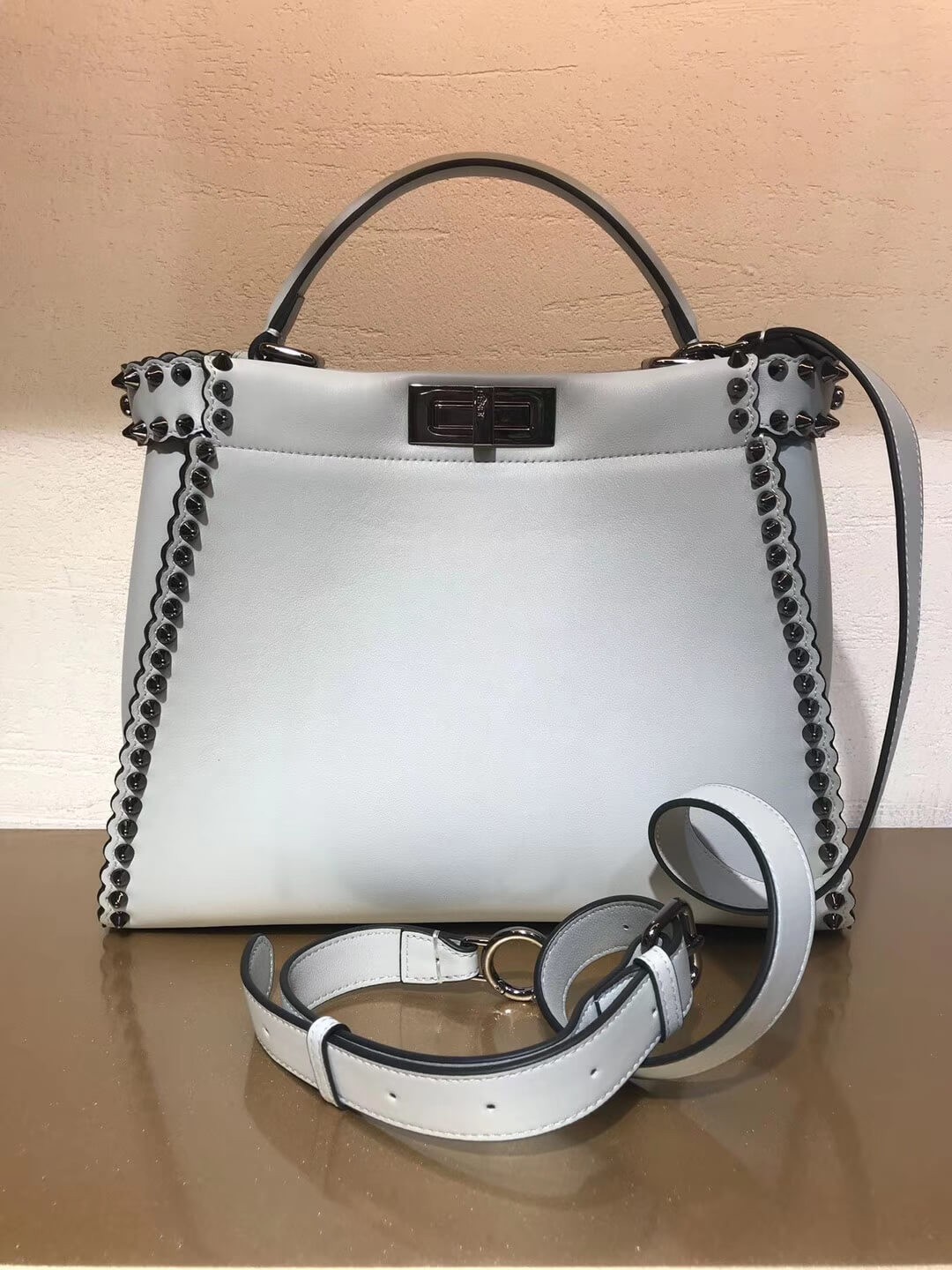 Fendi Peekaboo Medium with Metal-Plated Micro Studs 8BN290