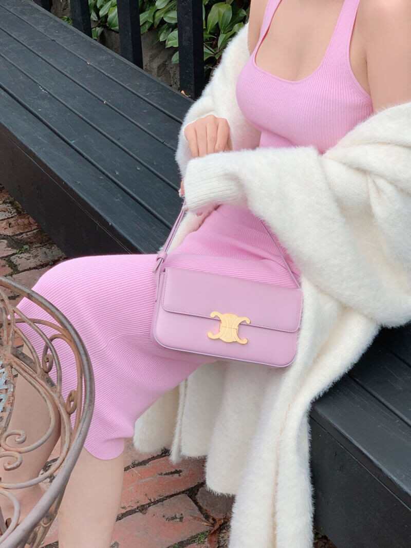 Celine Triomphe Shoulder Bag In Shiny Calfskin 194143 Lavender Grey