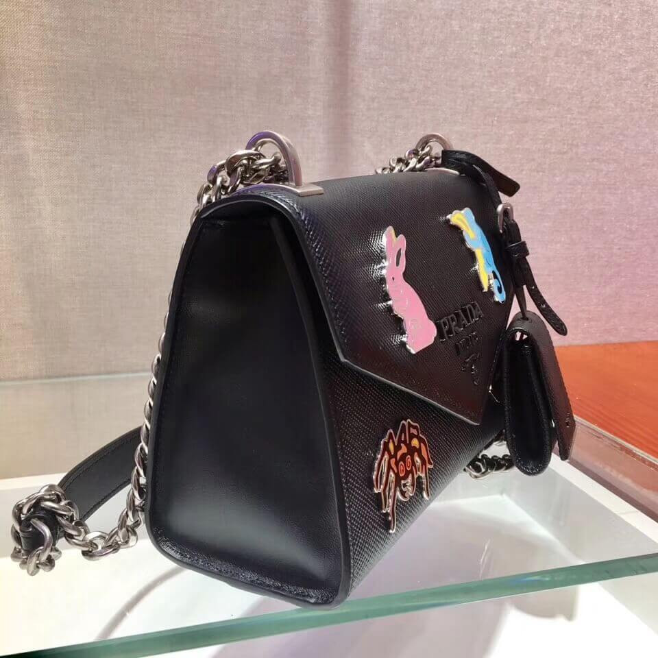 Prada Decal Rabbit Monochrome Logo Shoulder Bag 1BD127