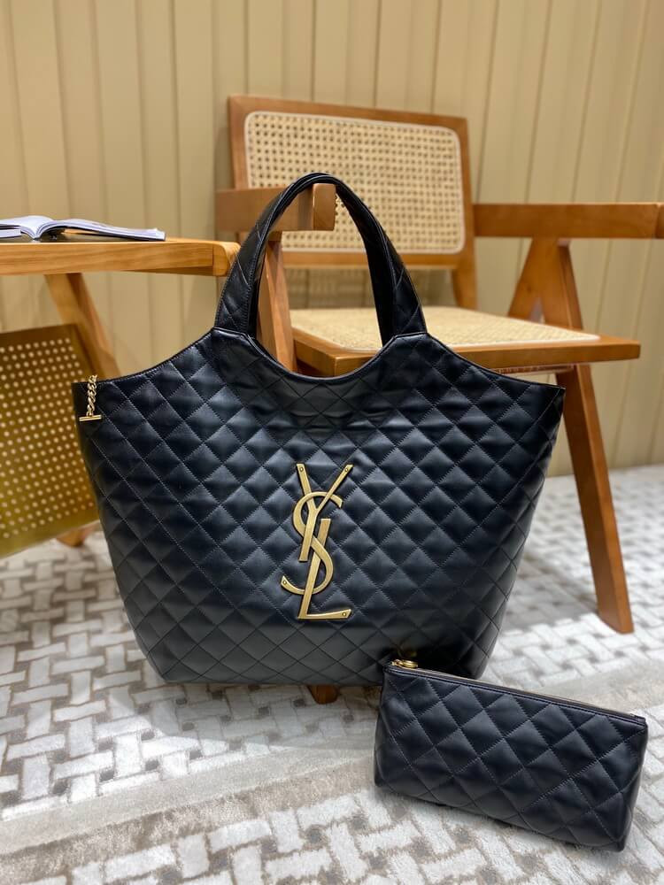 YSL Saint Laurent Icare Maxi Shopping Bag In Black Quilted Lambskin 698651