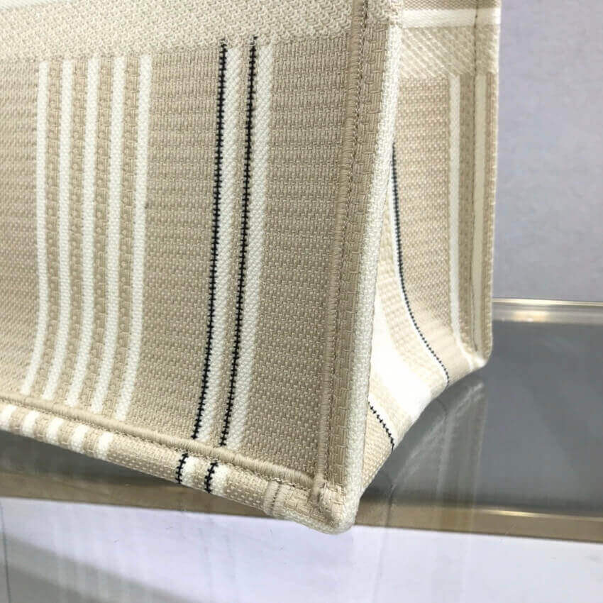 Dior Book Tote Beige Stripes Embroidery M1286