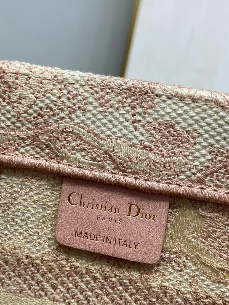 Christian Dior Small Book Tote Bag 26cm Toile De Jouy Reverse Embroidery Pink