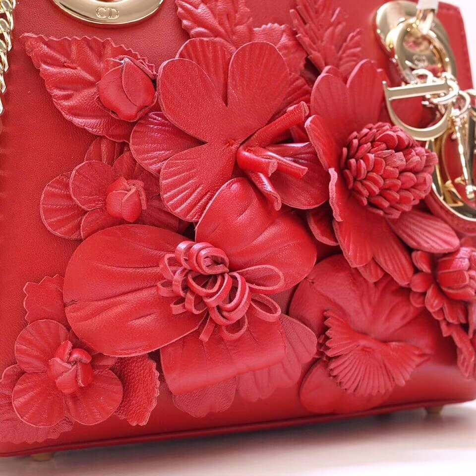 Christian Dior Lambskin Embroidered Flowers Mini "Lady Dior" Bag M0565