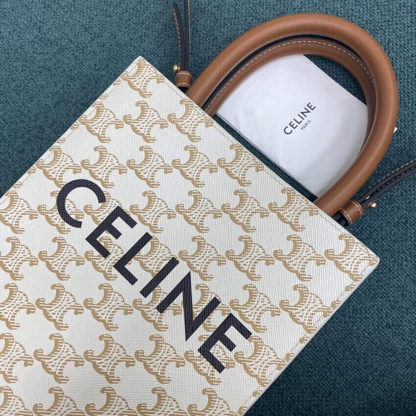 Celine Mini Vertical Cabas In Triomphe Canvas 194372 White