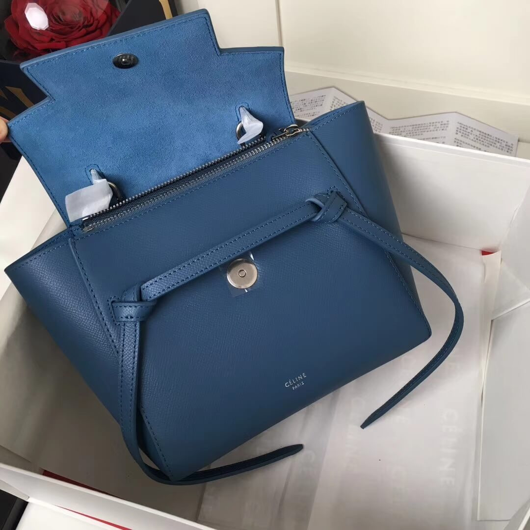 Celine Micro Belt Bag In Grained Calfskin 189153 Petrol