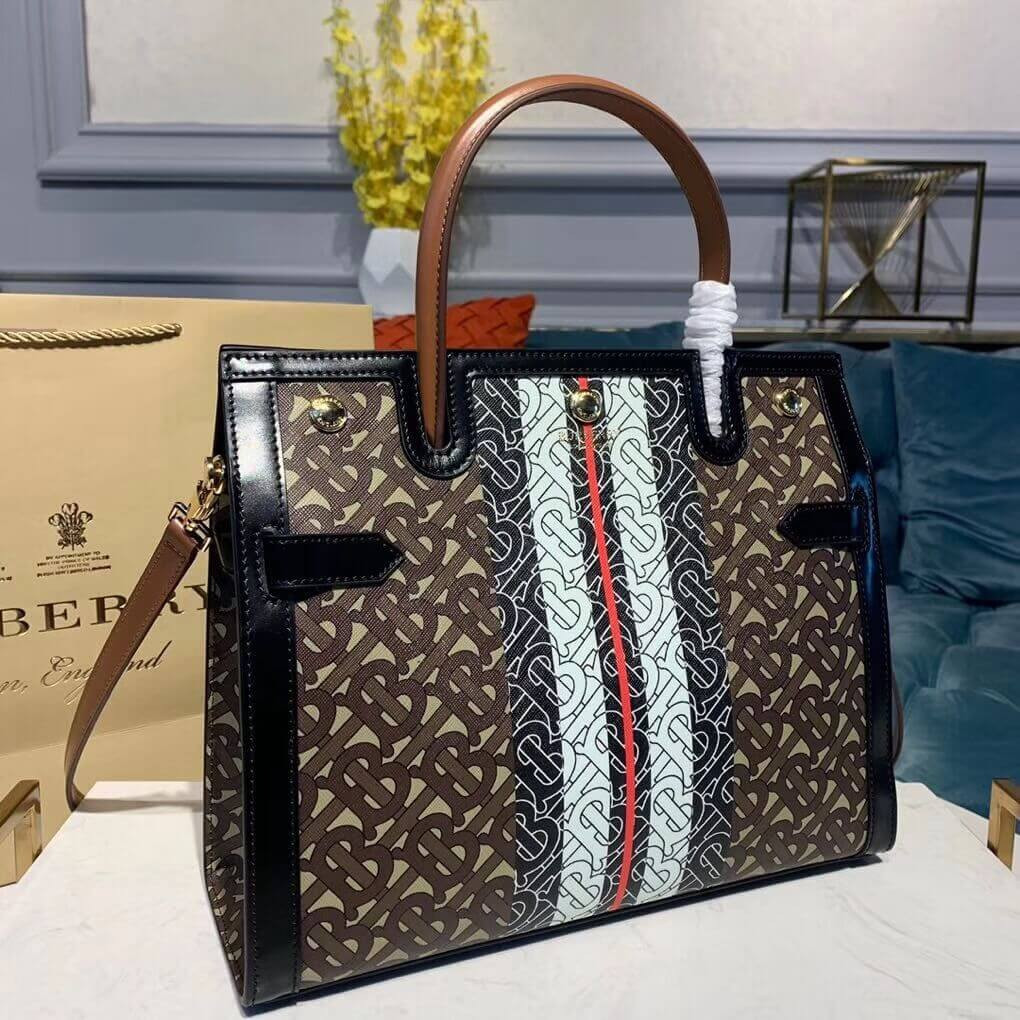 Burberry Medium Monogram Stripe E-canvas Title Bag 80216991