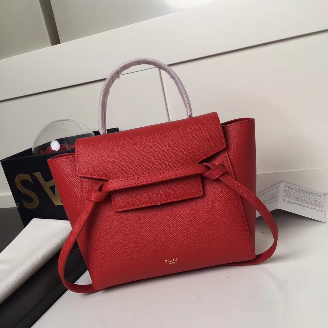 Celine Micro Belt Bag In Grained Calfskin 189153 Ruby