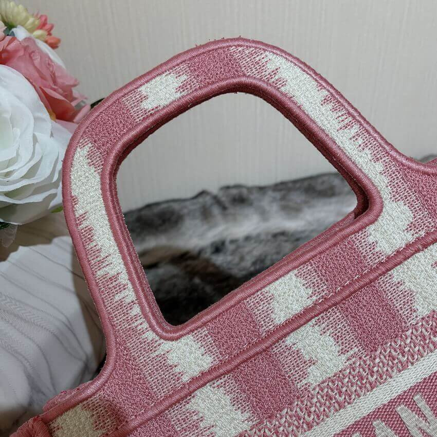 Christian Dior Mini Book Tote Pink D-Stripes Embroidery S5475