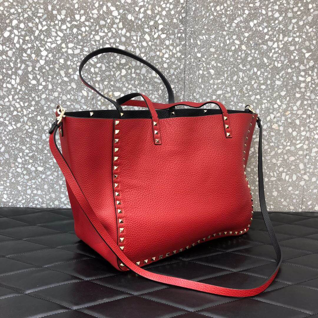 Valentino Garavani Medium Double Rockstud Reversible Tote Bag 0067J Black/Red