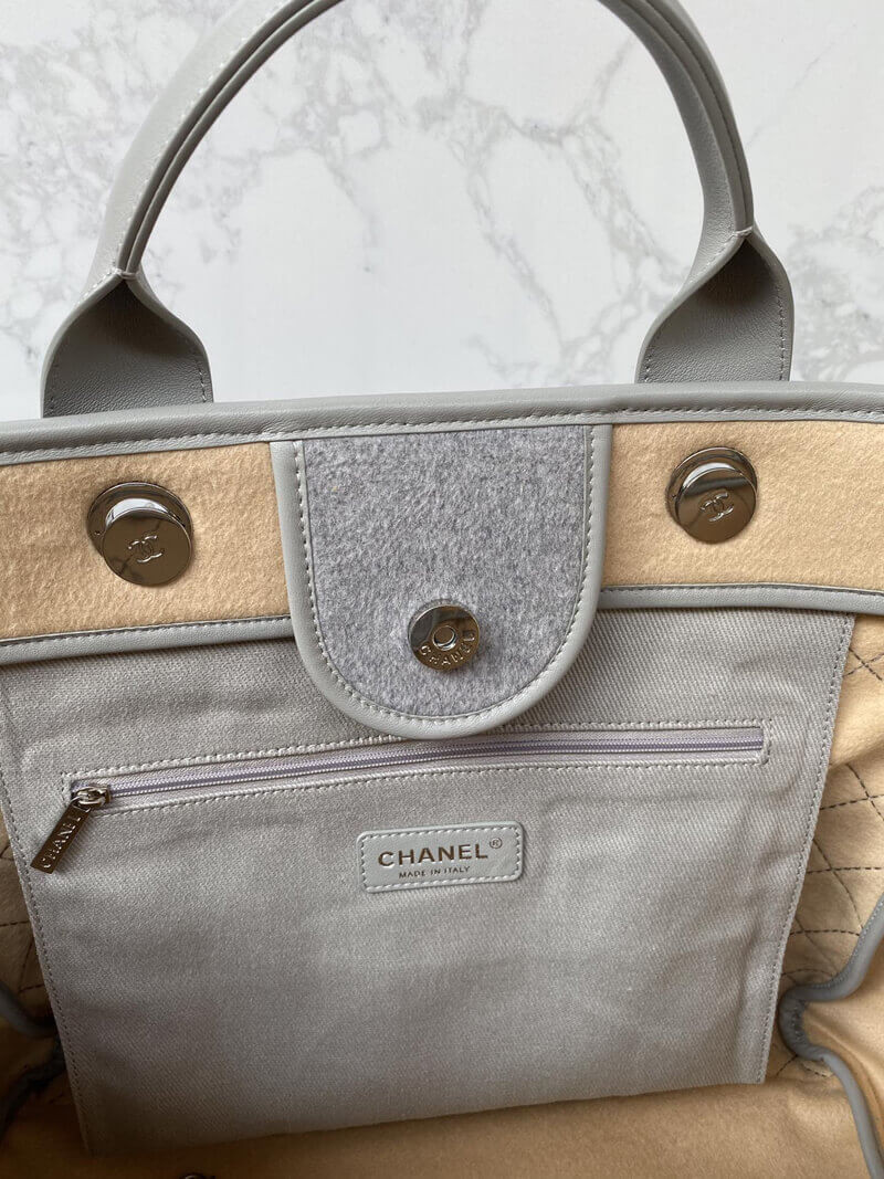 Chanel Wool Felt Deauville Shopping Bag A60598 Grey