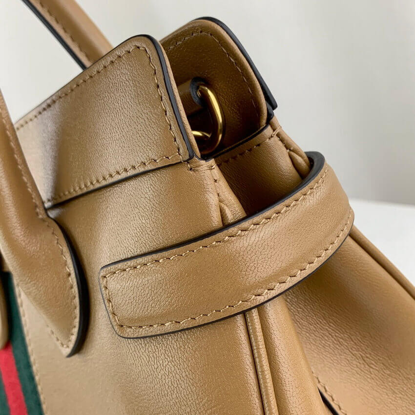 Gucci Small Top Handle Bag with Double G in Brown Leather 658450