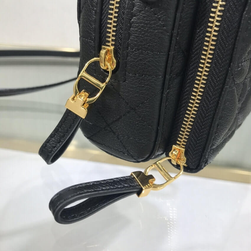 Dior Caro Double Pouch Black Supple Cannage Calfskin M9237