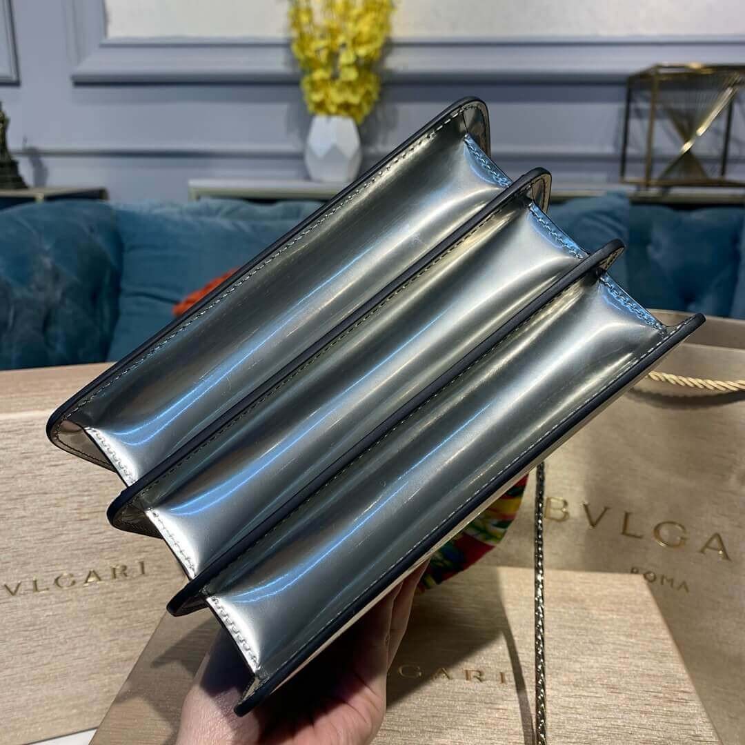 Bvlgari Serpenti Forever Crossbody Top Handle Bag 18cm in Silver Brushed Metallic 35106 284537