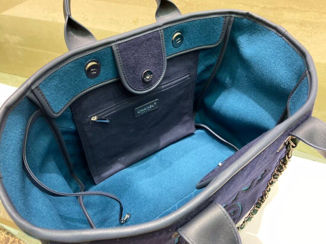 Chanel Wool Felt Deauville Shopping Bag A60598 Blue