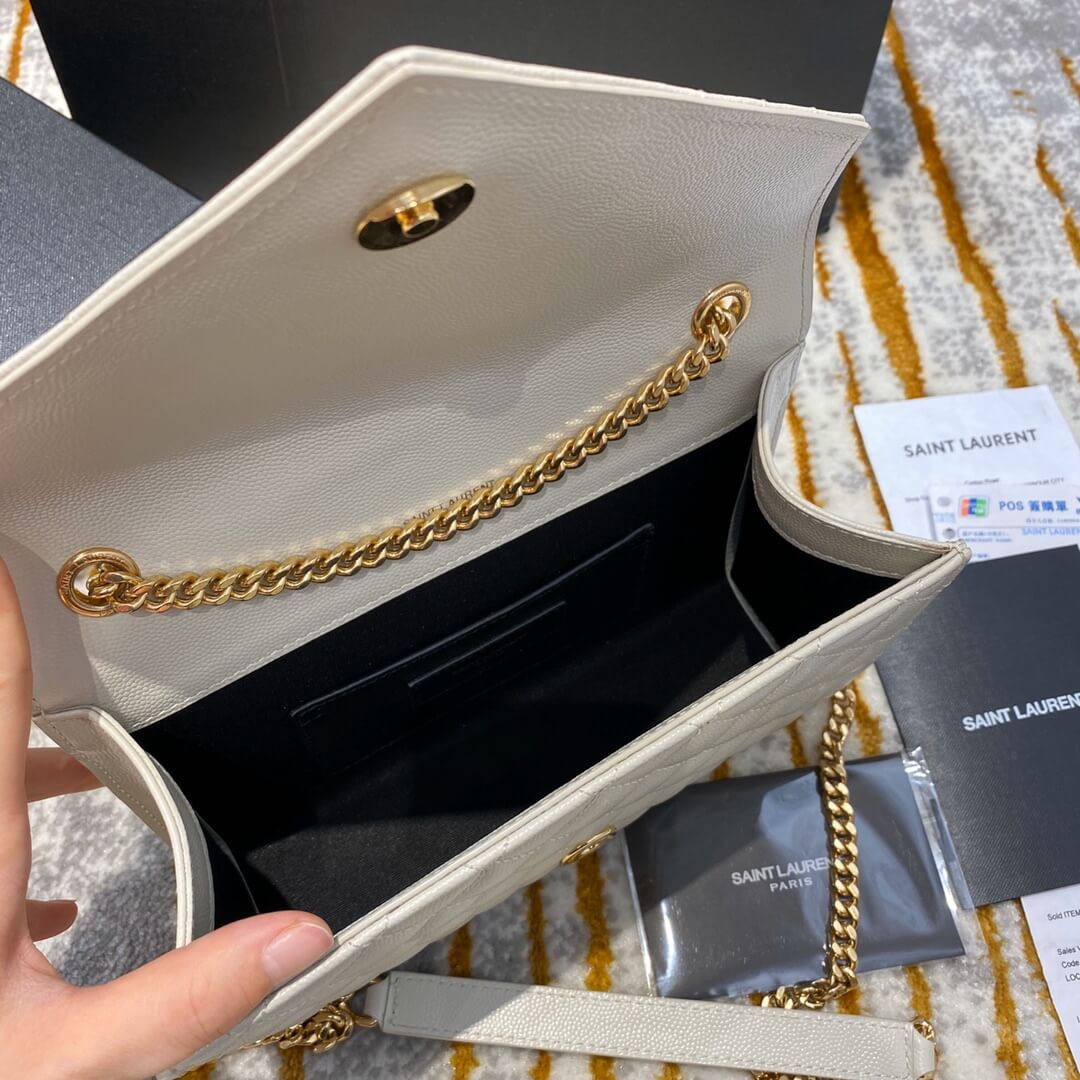 Saint Laurent Grain Leather Envelope Small Bag 526286 White