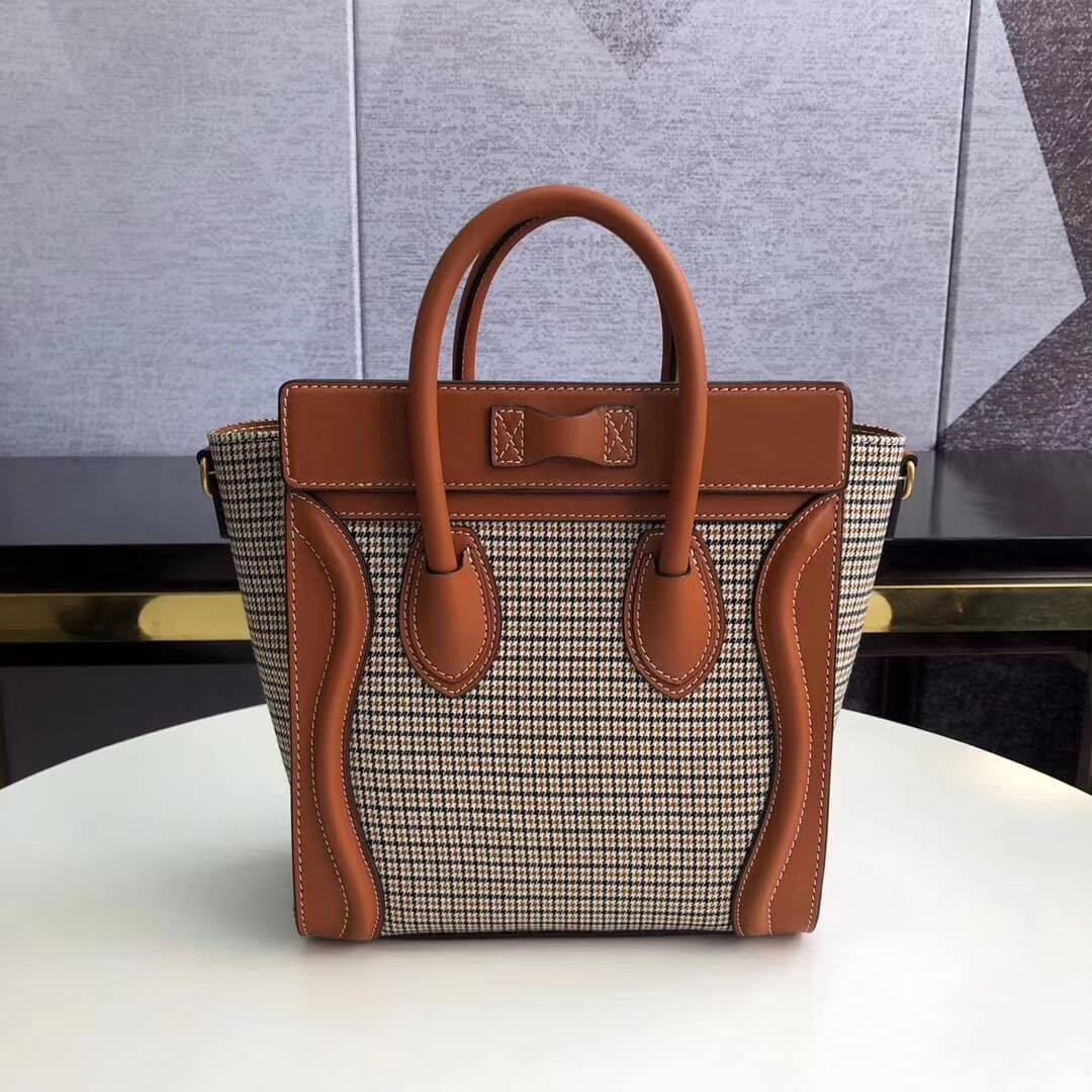 Celine Nano Luggage Bag In Tweed And Smooth Calfskin 189242