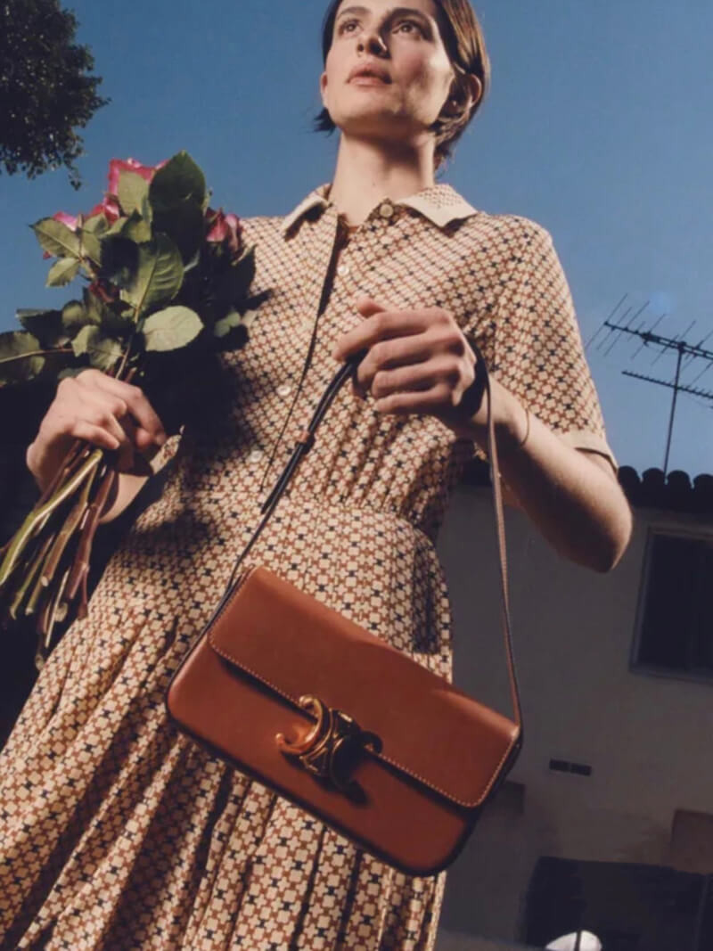 Celine Triomphe Shoulder Bag In Natural Calfskin 194143 Tan