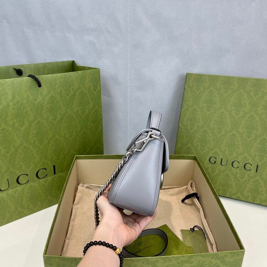 Gucci GG Marmont Grey Matelasse Leather Mini Top Handle Bag 583571