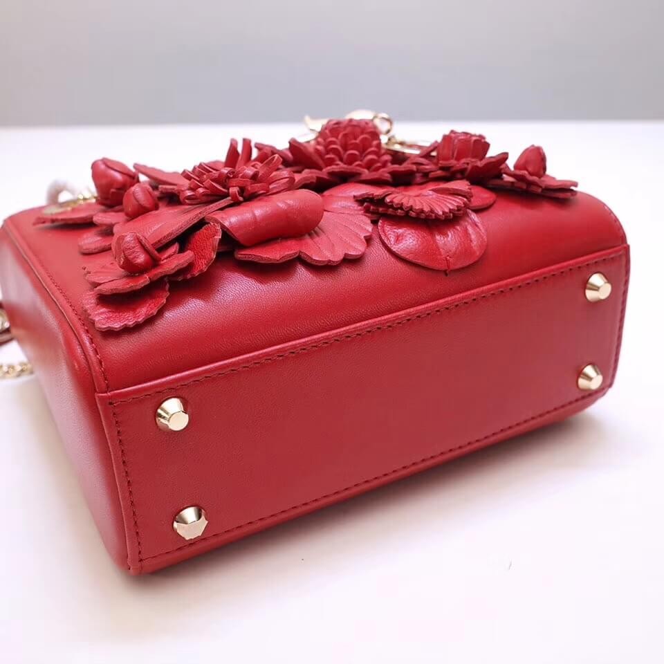 Christian Dior Lambskin Embroidered Flowers Mini "Lady Dior" Bag M0565