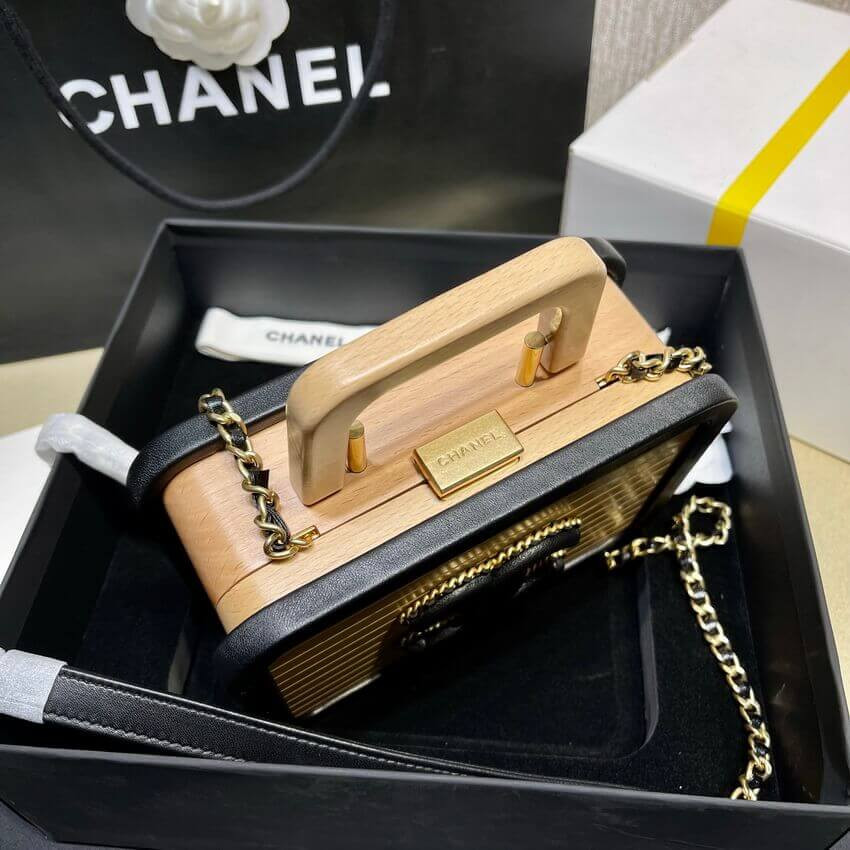 Chanel Vanity Case Beech Wood AS2926 Beige Black