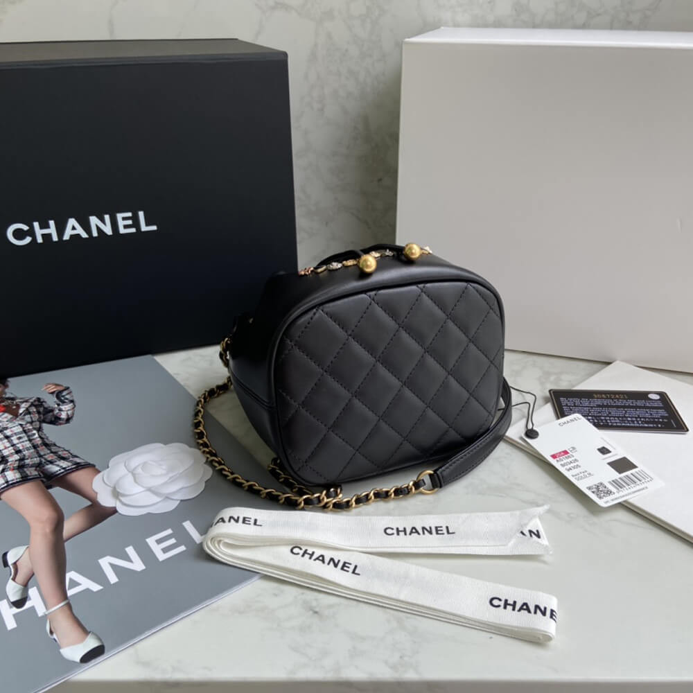 Chanel Studded CC Detail Drawstring Bucket Bag AS1883