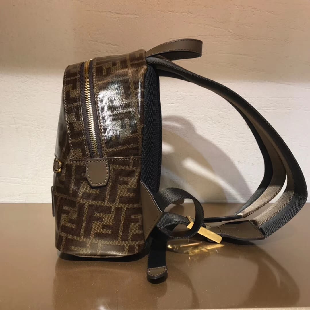 Fendi Mania Logo Zucca Coated Canvas Backpack 8BZ038