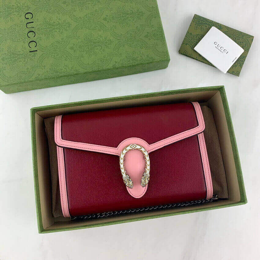 Gucci Dionysus Mini Chain Bag in Red and Pink Leather 401231