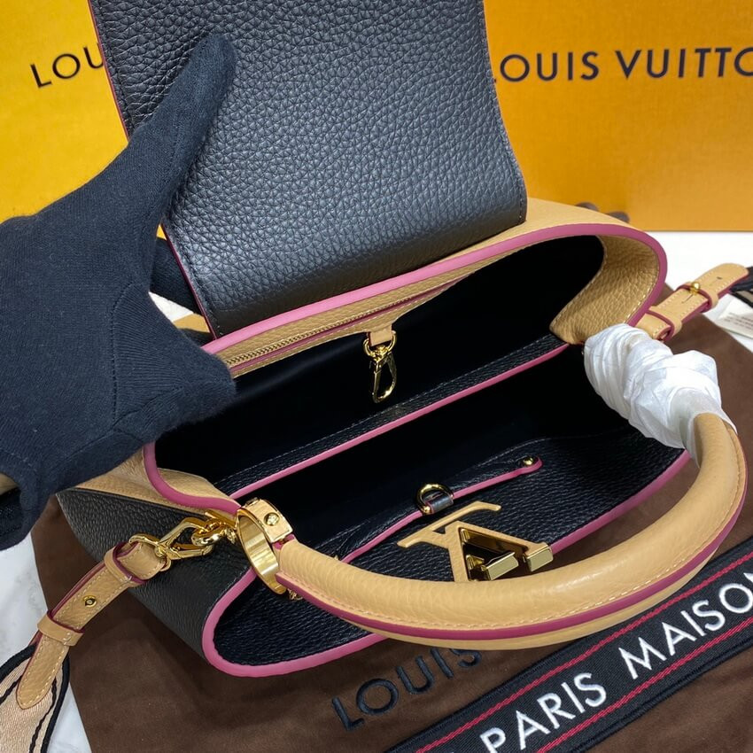 Louis Vuitton Capucines MM M58608 Black/Arizona Beige