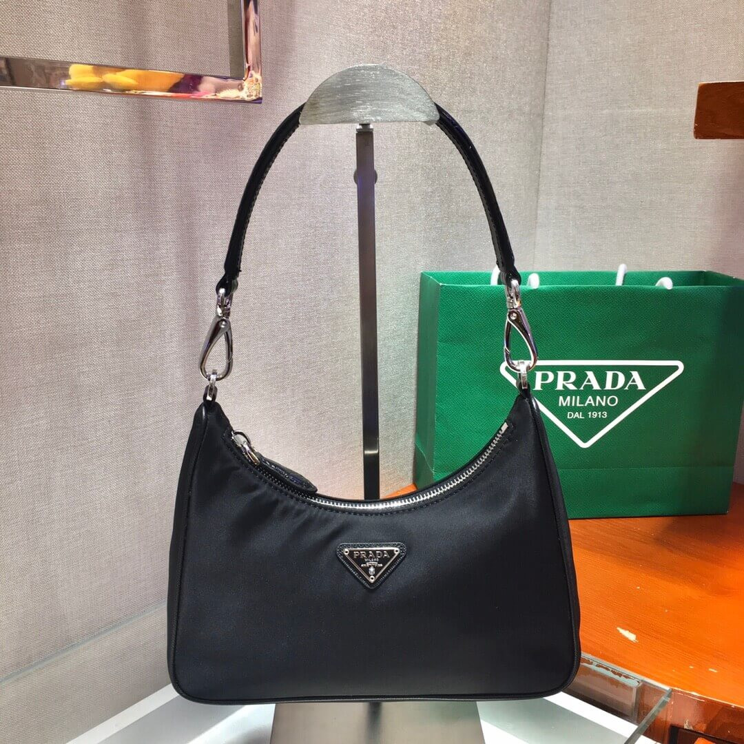 Prada Nylon And Crocodile Hobo Shoulder Bag 1BC204