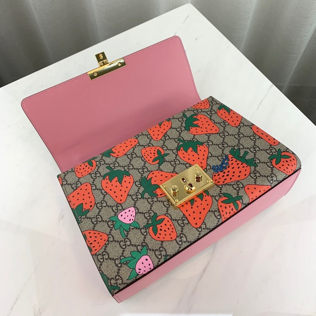 Gucci Padlock GG Strawberry Medium Shoulder Bag 409486