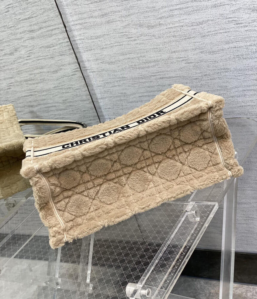 Christian Dior Medium Book Tote Beige Cannage Shearling M1296