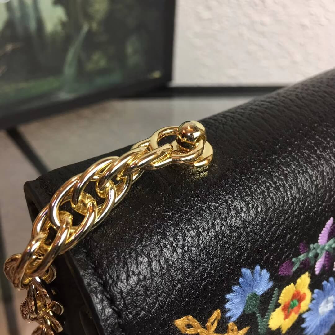 Gucci Floral Embroidered Small Leather Shoulder Bag 499617