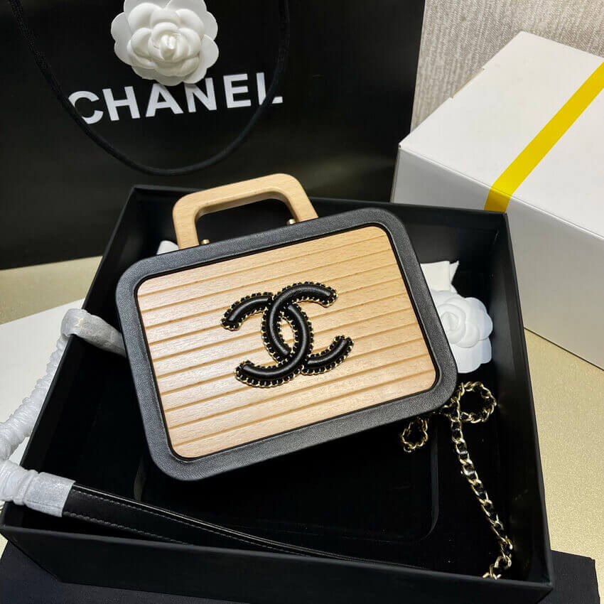 Chanel Vanity Case Beech Wood AS2926 Beige Black