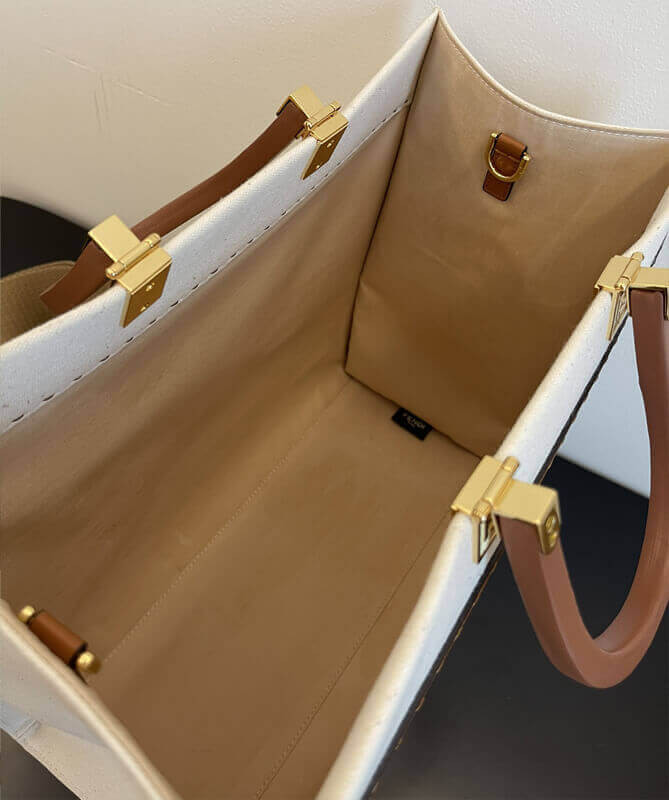 Fendi Medium Sunshine Tote Bag in Cream Canvas 8BH386
