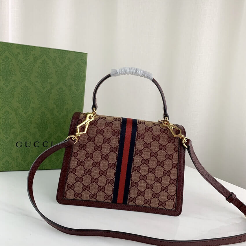 Gucci Ophidia Small Top Handle Bag With Web 651055 Burgundy