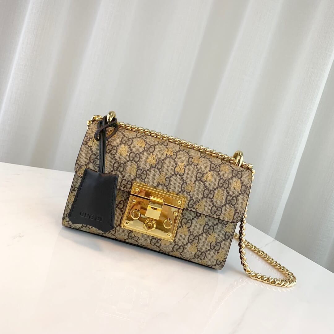 Gucci Padlock Small GG Bees Shoulder Bag 409487